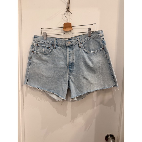 Agolde Pants - AGOLDE Parker Long Denim Shorts 32 Light Wash Coastal Distressed High Rise Boho